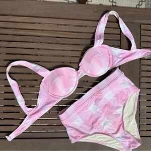 Solid & Striped Pink Plaid Bikini Set